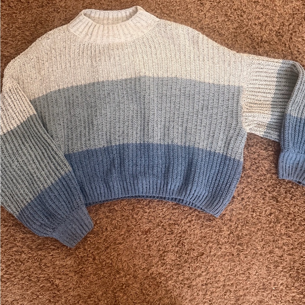 My Michelle Blue and Cream Striped Turtleneck Sweater